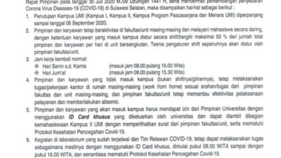 Penutupan Kampus UMI Diperpanjang Hingga 6 September 2020